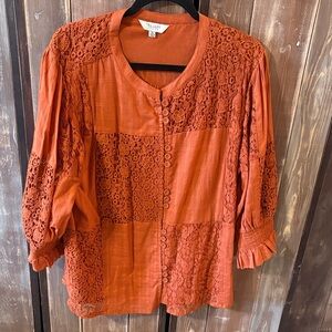 Tru Luxe Jeans Terracotta Lace Blouse